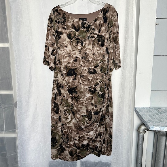 Connected Apparel Elegant Dress Faux Wrap Blurred Camo Print Knee Length - Picture 16 of 16